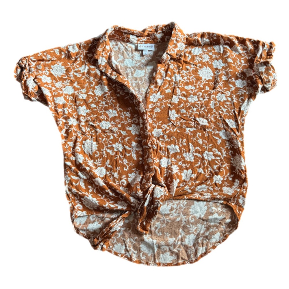 🤎 Shyanne Button-Up Floral Top – Size Small | Rust & White Boho Western
